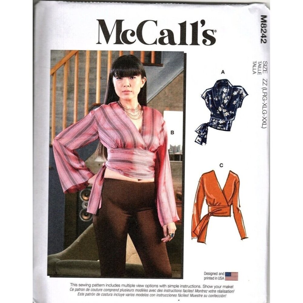 McCall's M8242 Misses L to XXL Surplice Crop Tops Uncut Sewing Pattern New